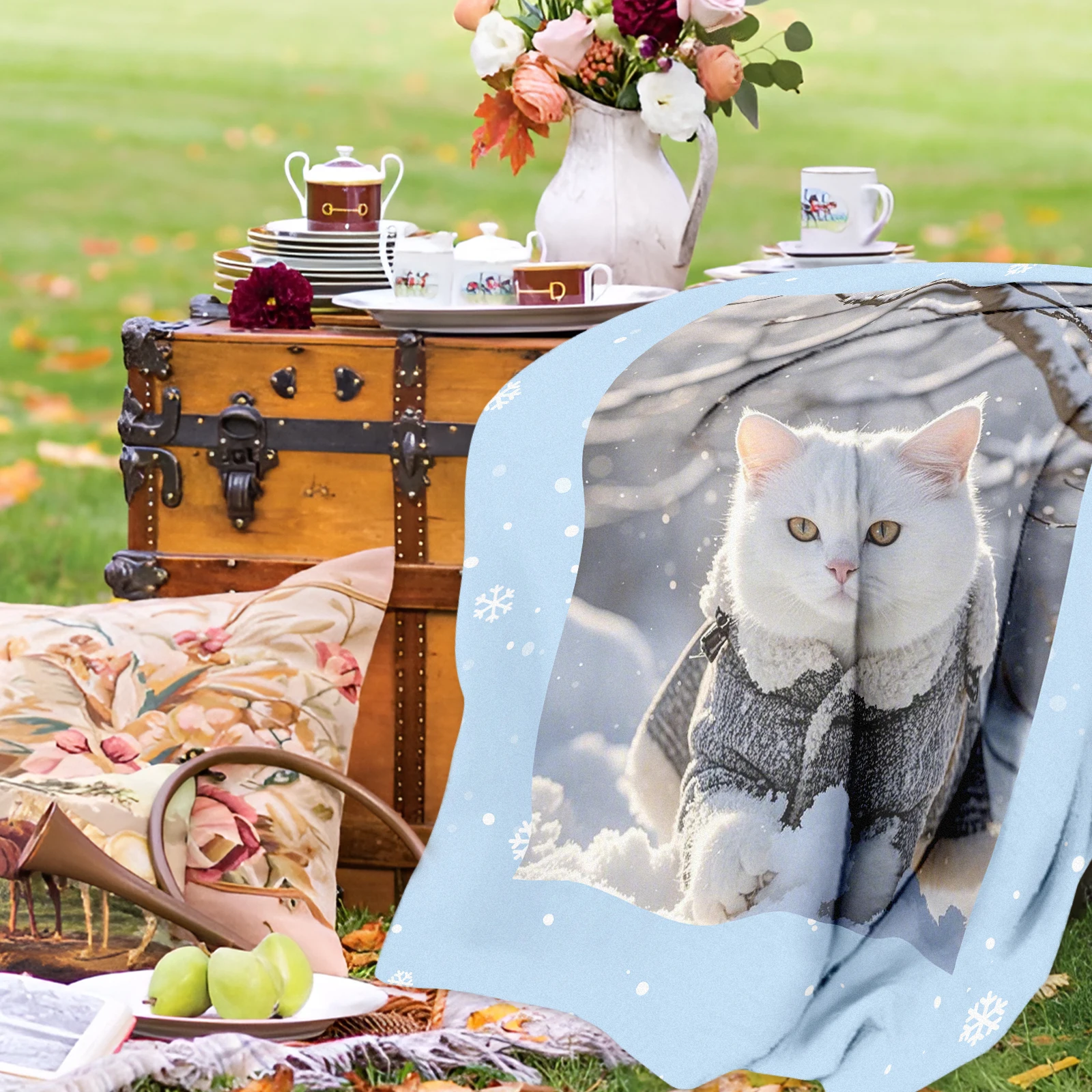 Personalized Cozy Cat Memory Blanket Soulful Cats Creative Gifts for Cat Loving Friends Family Sofa Bedroom Available