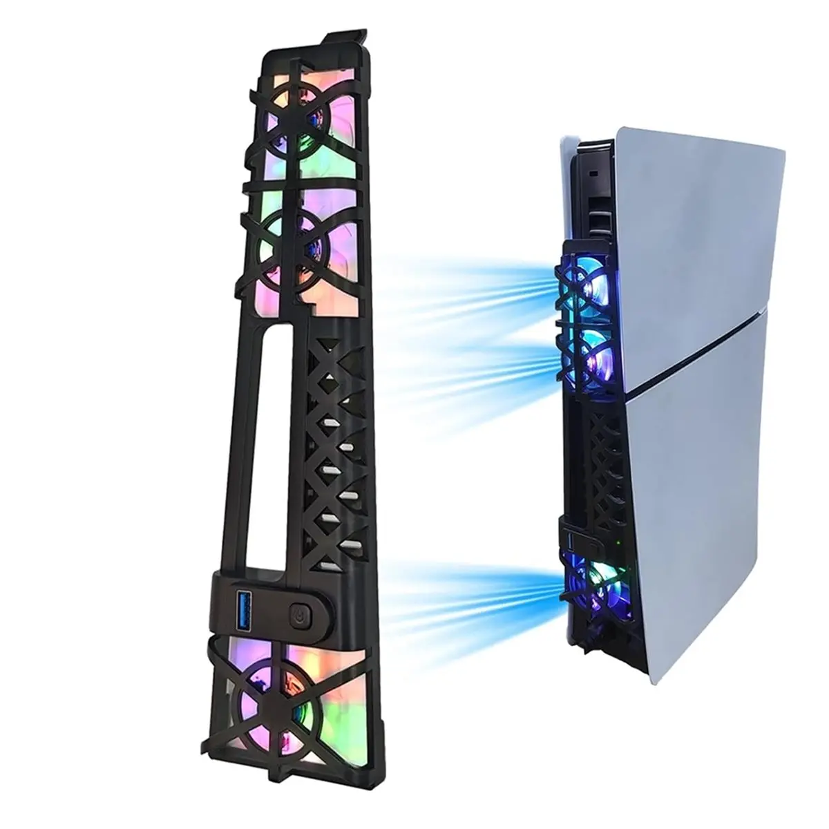 A64I Cooling Fan Set Upgraded Quiet Cooler Fan with RGB LED Light for Slim/Pro Console Digital Vs Disc Edition Black