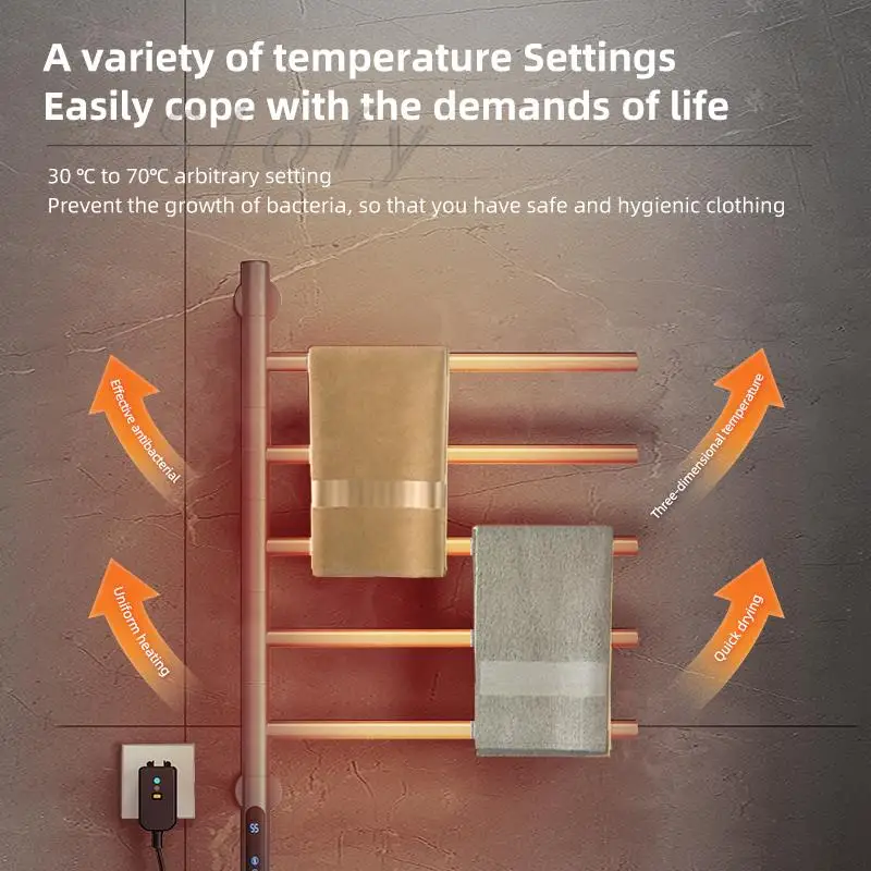Imagem -04 - Toalheiro Giratório Aquecido Elétrico Montado na Parede Estante de Secagem Aquecedor de Toalha de Aço Inoxidável Barras Temporizador Embutido Banheiro Plug-in