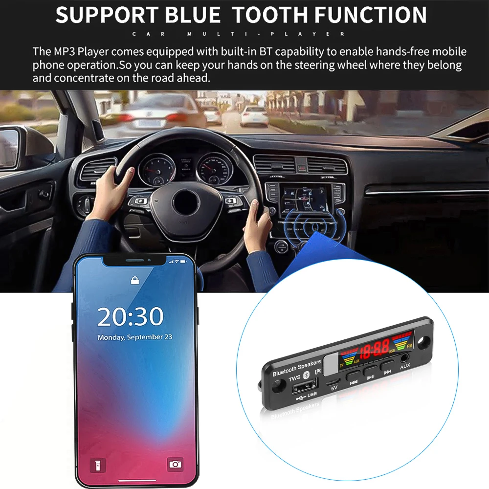 DC 5V Bluetooth 5.0 APE MP3 Decoder Board Handsfree TWS Wireless FM Radio MP3 Player USB AUX TF FM Radio for Car Speaker