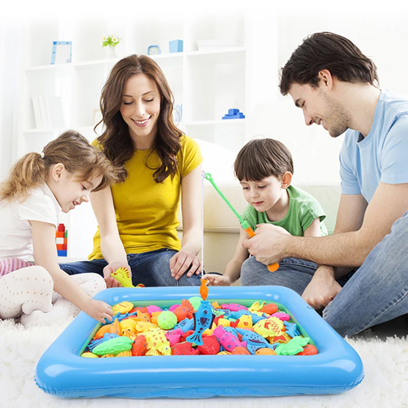 Kinder-Angelspielzeug-Set, Spielwasserspielzeug für Babys, magnetische Stange und Fische mit aufblasbarem Pool, Outdoor-Sportspielzeug für Kinder