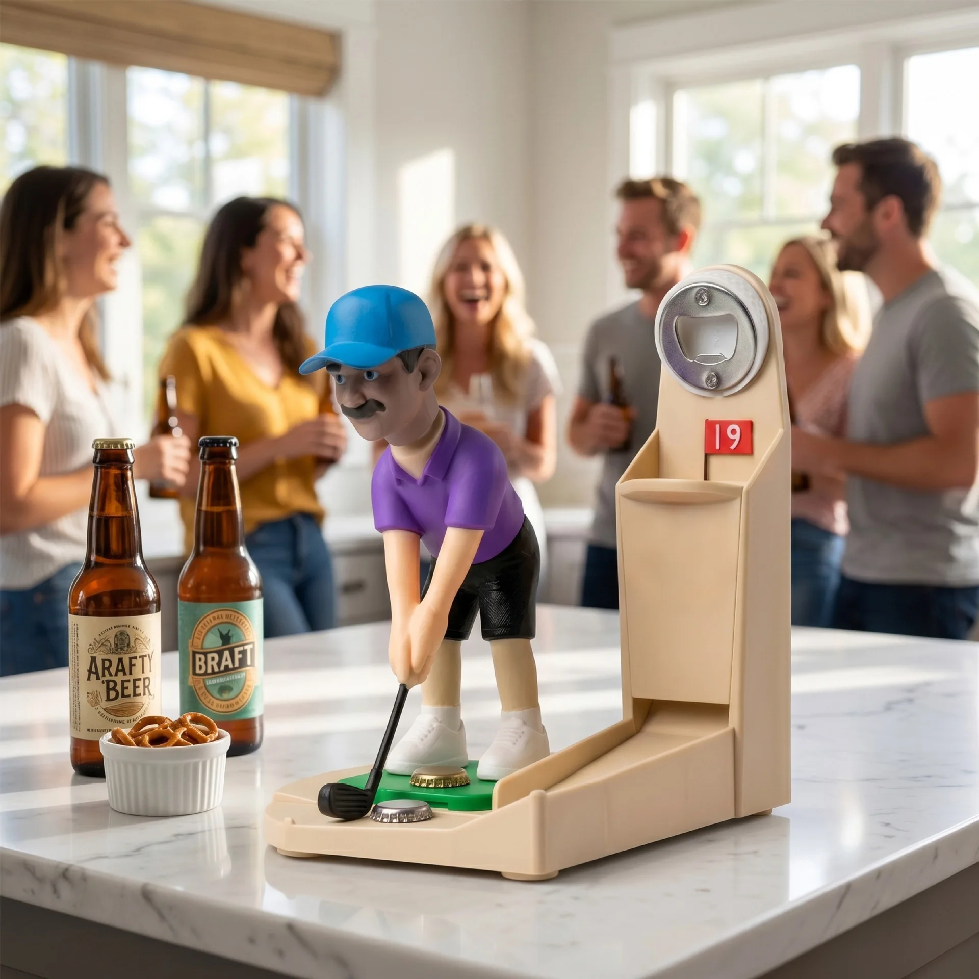 Novelty Golf Bottle Opener with Bottle Cap Putter Game, Funny Golfer Bar Accessory, Creative Gift for Men Golf Lovers Dad Husban