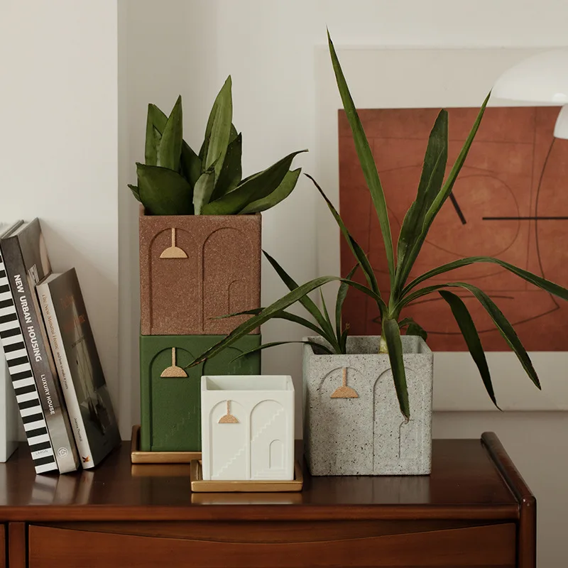 

Architectural Style Cement Flowerpots Square Green Plants Potted Plants Succulent Plants Flowerpots Art Planting Accessories