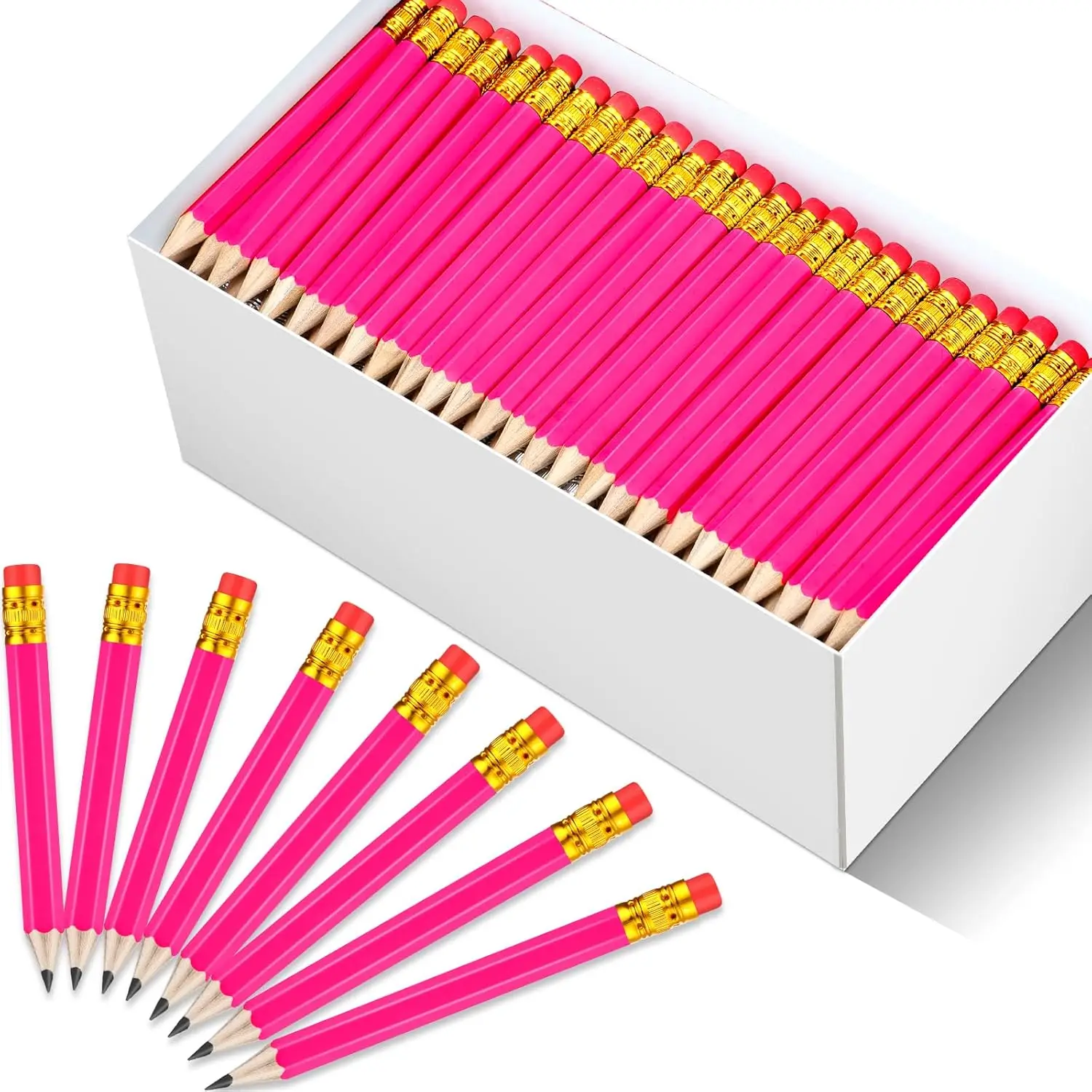 

288 Pieces Mini Golf Pencils with Eraser, Pre-Sharpened HB #2 for Party Favors and Office Supplies, Rose Red