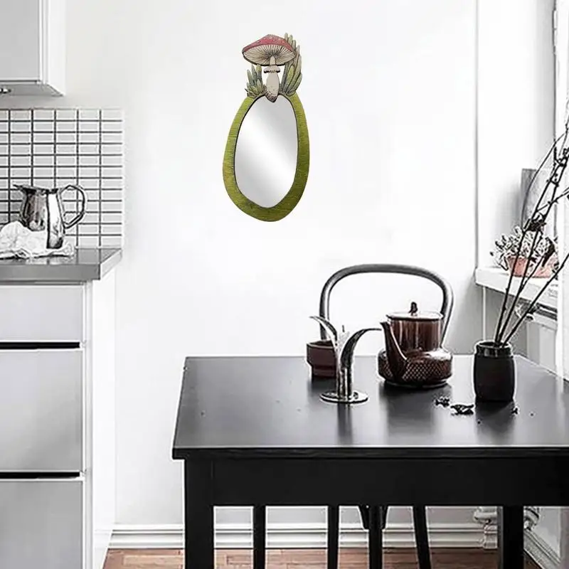 

Decorative Wall Mirror Wooden Irregular Mirror Unique Botanical Mushroom Pattern Antique Wall Decor For Bathroom Living Room