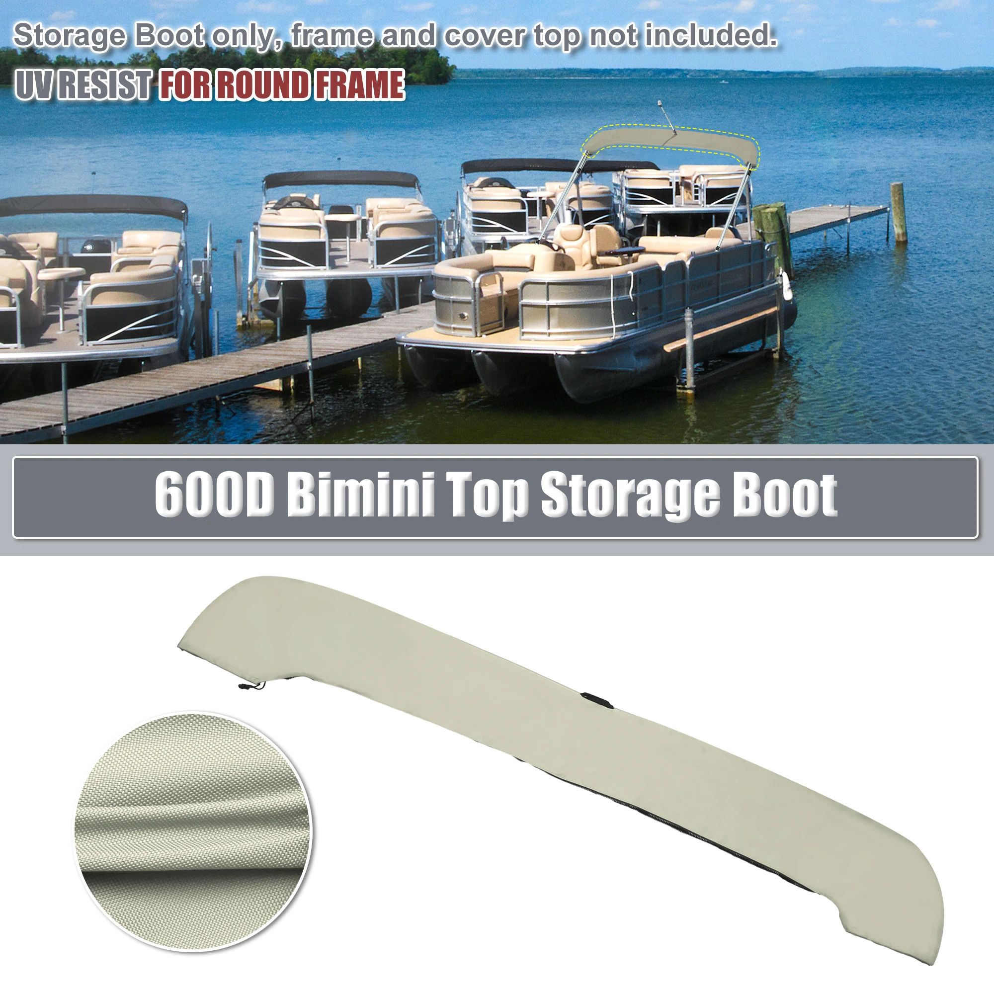 

UXCELL Boat Bimini Top Storage Boot with Light Hole Beige 73"-78" Width for 3 Bow 4 Bow
