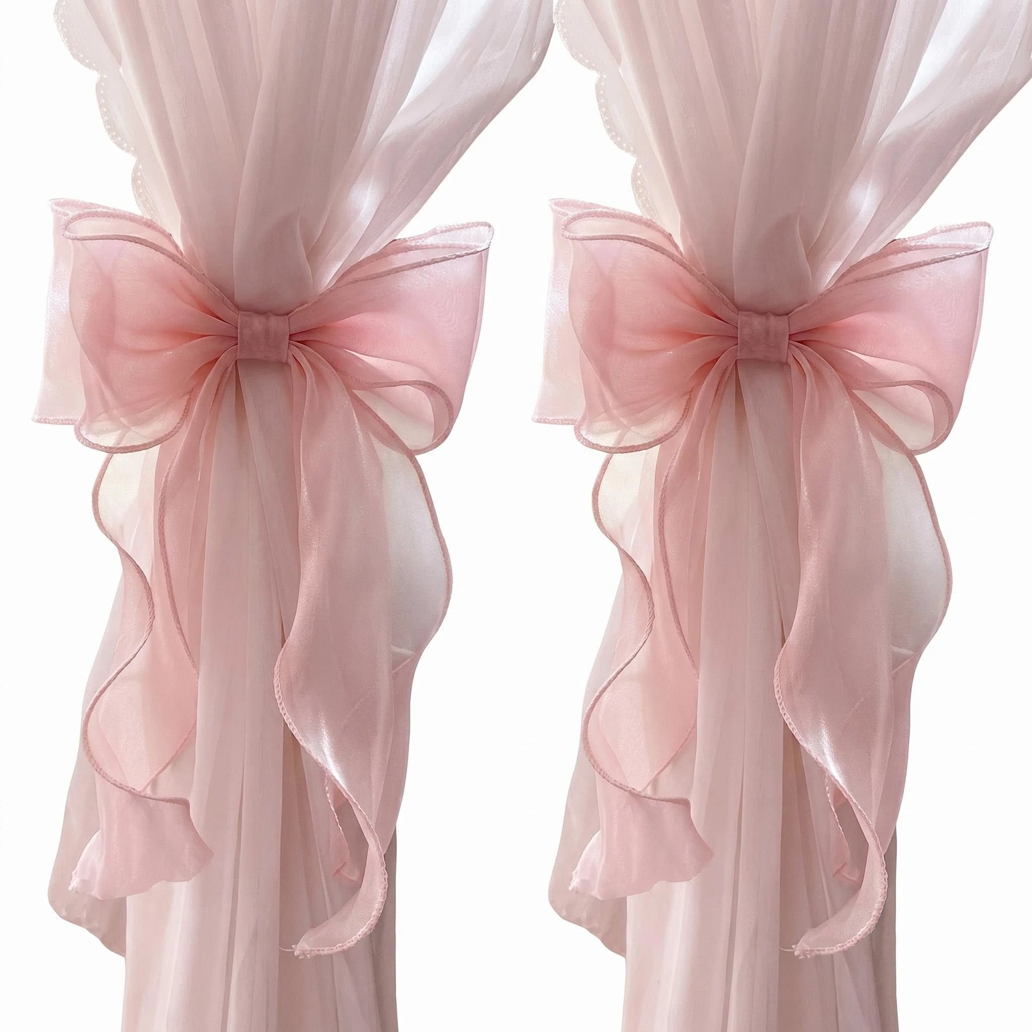 2 Pack French Ribbon Bow Curtain Tiebacks Sheer Lace Bowknot Curtains Tie for Home Bedroom Living Room Wedding Party