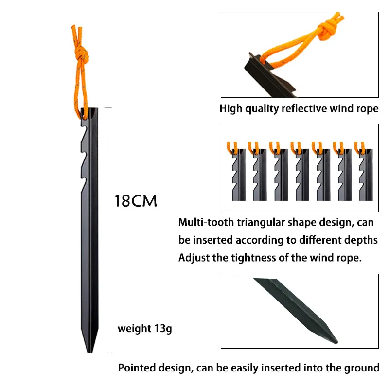 20 Pcs Tarp Accesory Lightweight Tent Stakes Adjustable Tarp Nails 18cm Aluminum Alloy Ground Nail Camping Supplies