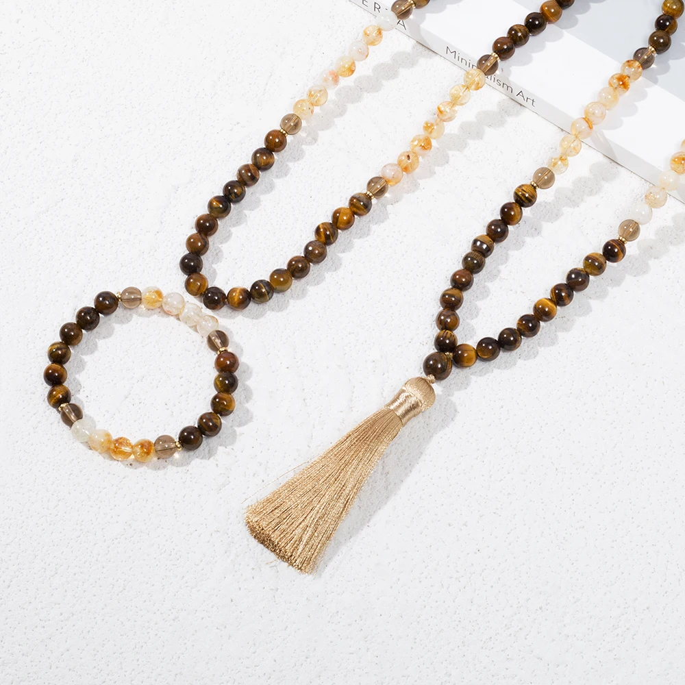 8mm Citrine Yellow Tiger Eye Beads 108 Mala Necklace Meditation Prayer Jewelry Japamala Set Rosary view 4
