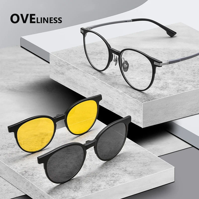 

2026 eyeglasses frame men Women Polarized Clip On Sunglasses Fashion Round TR90 Optical Glasses Frame Female Sunshades Eyewear