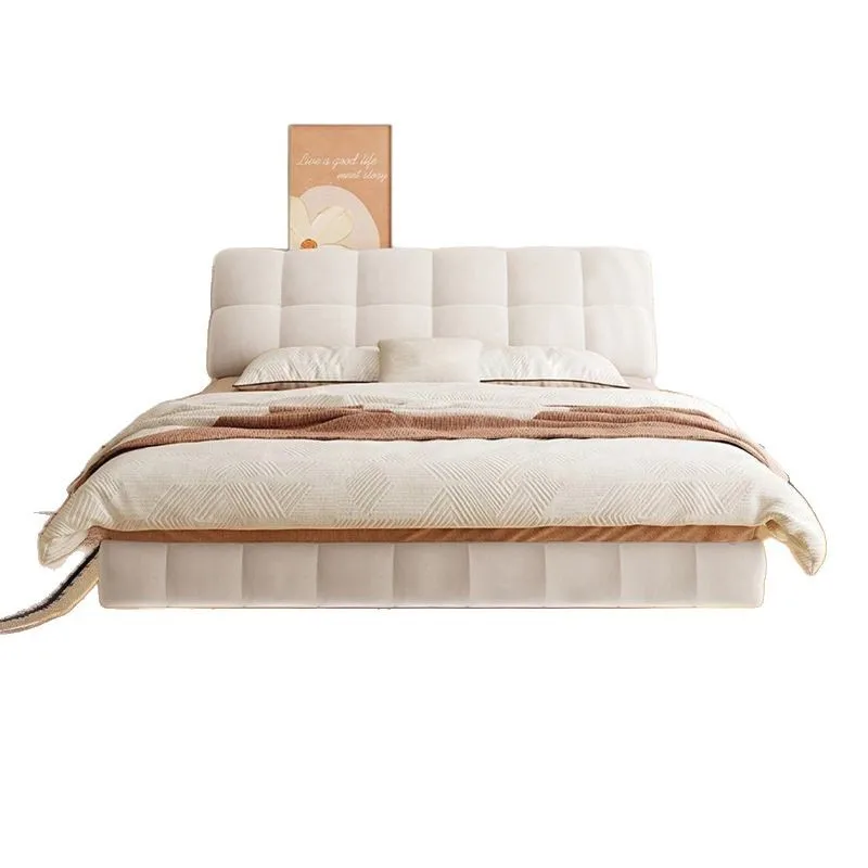 

Cream puff modern simple new suspended bed with lamp rental room 1.8 meters double bed master bedroom wedding