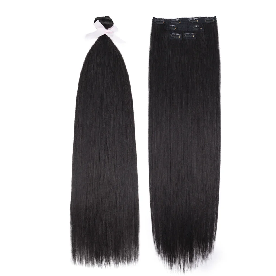 FASHION IDOL 8 Clips In Hair Extensions Long Straight Hairstyle Blonde 60CM Natural Synthetic Hair Daily Use Hairpiece For Women