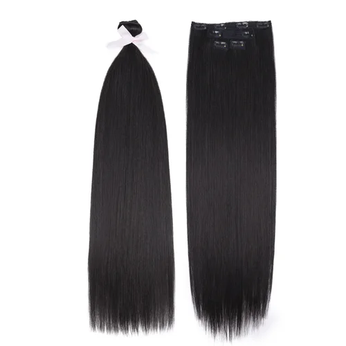 Imagen 2 del producto Moda IDOL peinado largo y recto 8 Clips en extensiones de cabello Rubio 60CM pelo sintético Natural uso diario postizo cabello falso