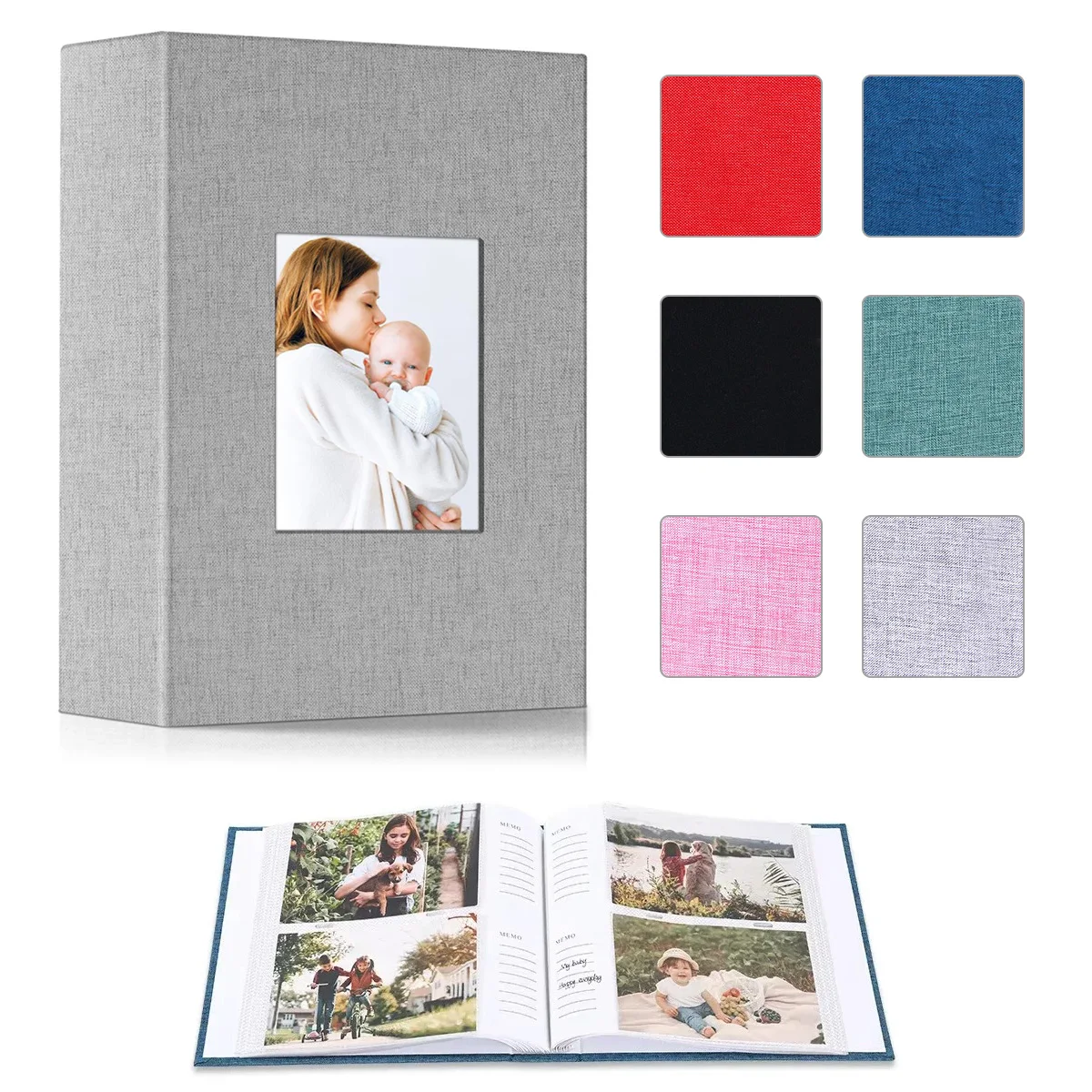 Linen Cover Photo Album 6-inch Photo Books with 200 Horizontal Pockets for Family Wedding Anniversary Baby Vacation Pictures