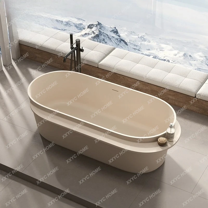 Integrated freestanding artificial stone bathtub hotel couple double oval art bath