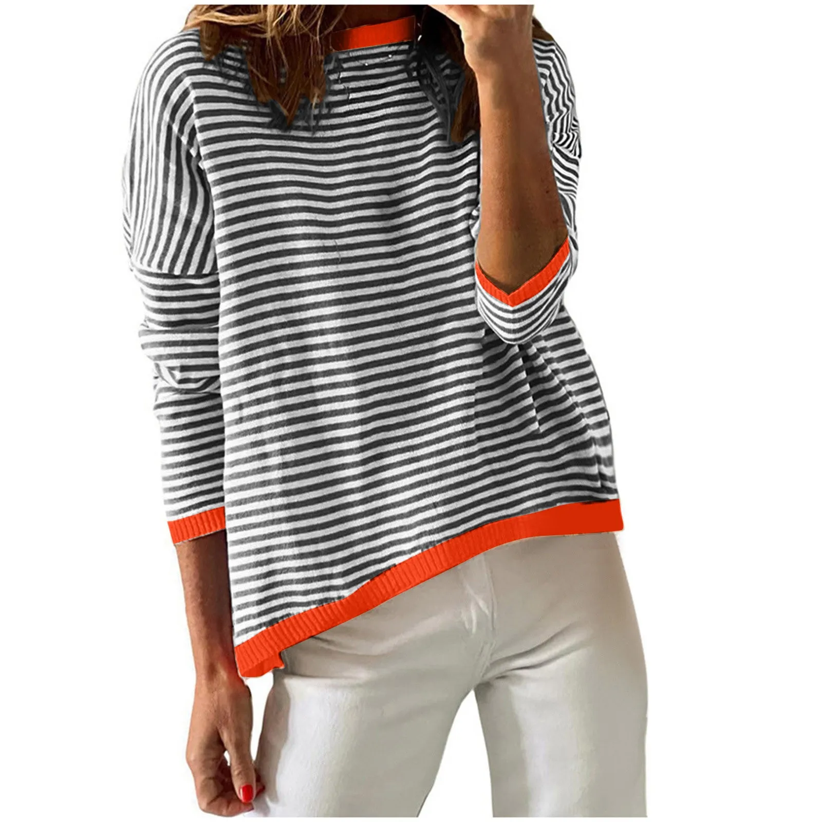 

Womens Lightweight Sweaters Long Sleeve Crew Neck Color Block Striped Casual Pullover Sweaters Hooded Women Pullovers Sweaters