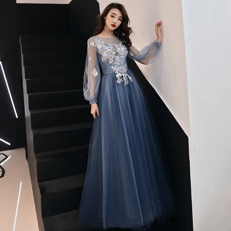 فستان سهرة للنساء 2025new نمط طويل مأدبة الجنية جو حالمة التخسيس كم طويل فستان الحفلات الاجتماع السنوي