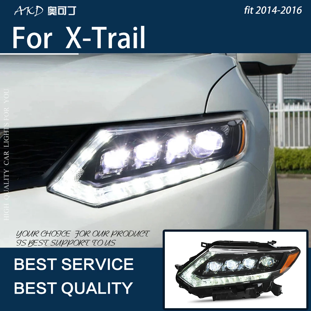 Car Lights For X-Trail Xtrail 2014-2016 LED Auto Headlight Assembly Upgrade Crystal Projector 4 Lens Start Animation Accessories