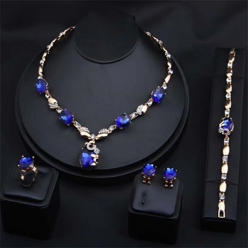 Fashion imitation emerald jewellery necklace set bridal high grade alloy jewellery set of four