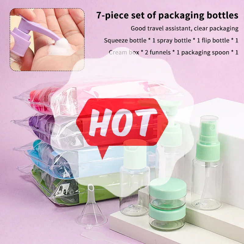 7 قطعة مجموعة زجاجات السفر حاويات قابلة لإعادة الملء مانعة للتسرب لمستحضرات التجميل والشامبو وبلسم المحمولة لتوفير المساحة أساسيات السفر #1