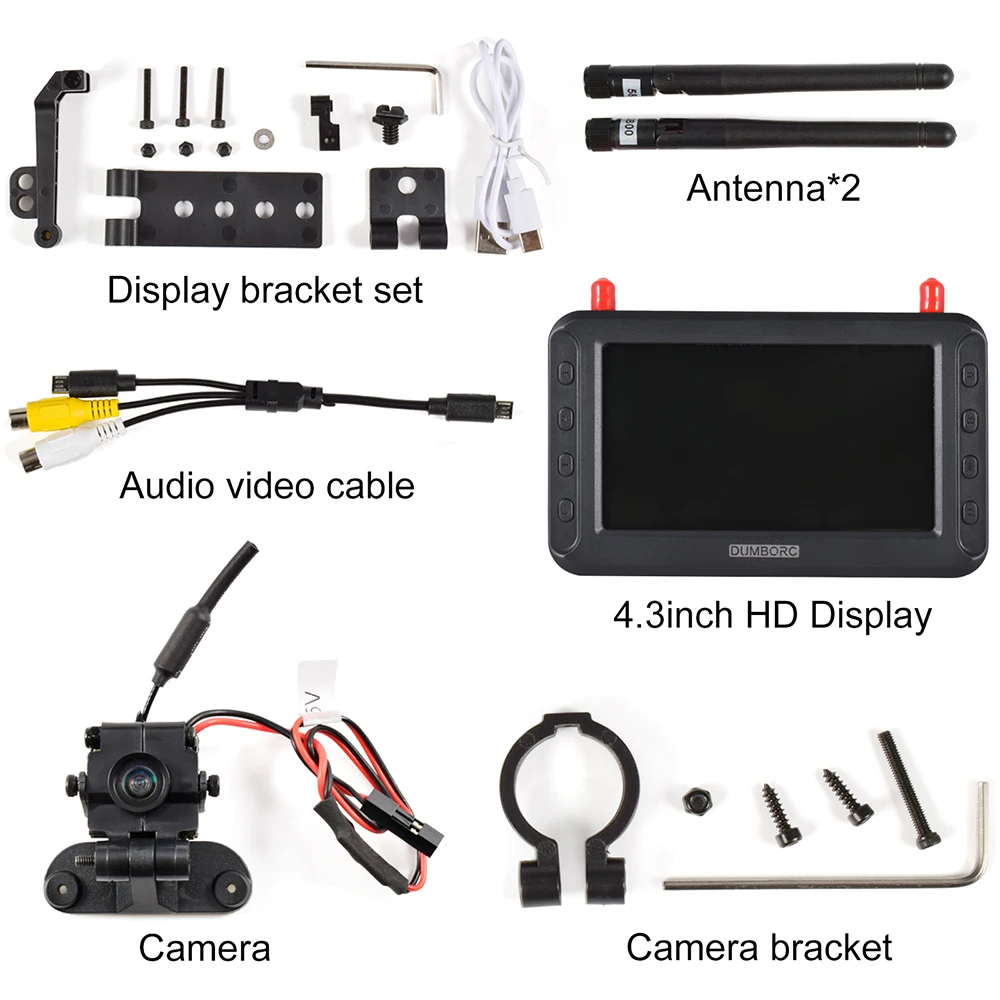 DUMBORC 4,3-calowy wyświetlacz FPV HD 5,8G Podwójna antena do transmisji obrazu dla RC Car Ship Drone
