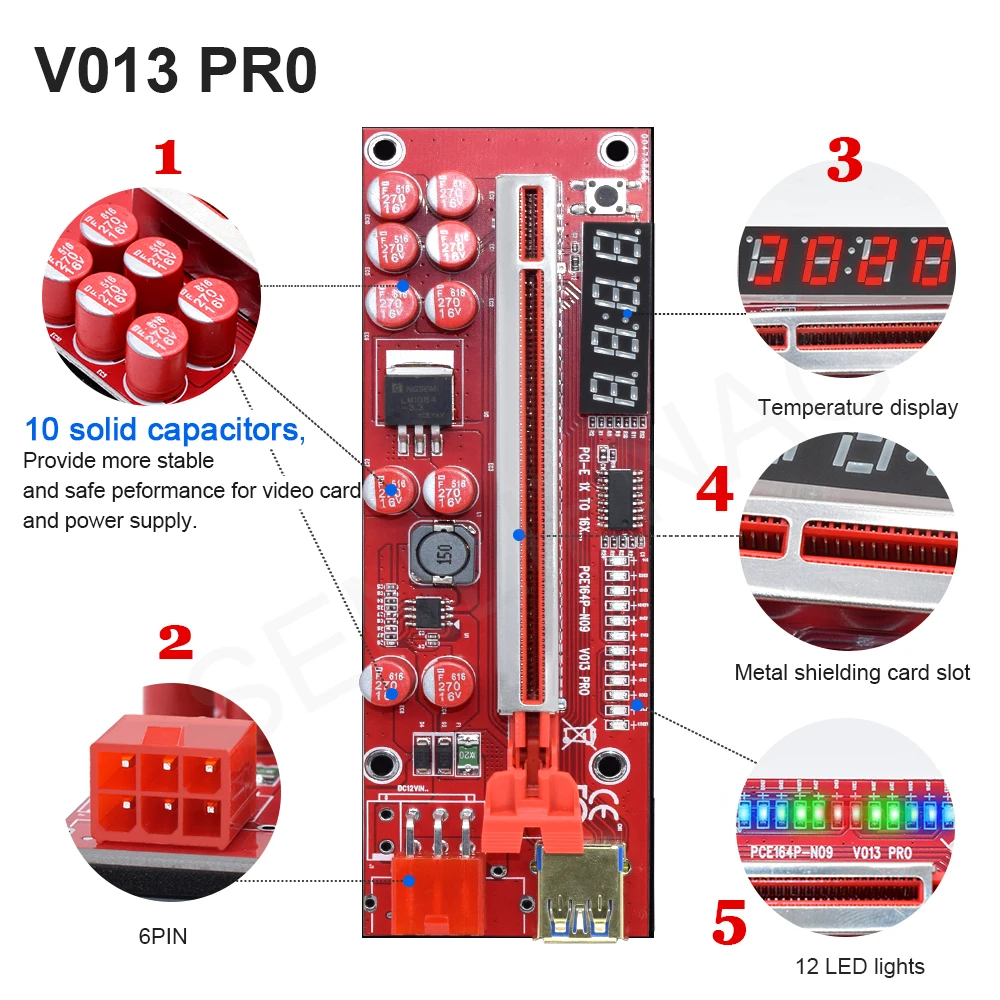 1PCS Newest USB 3.0 PCI-E Riser VER012 Max V013 PRO V014-PRO VER 003 Express 16x Extender Adapter Card