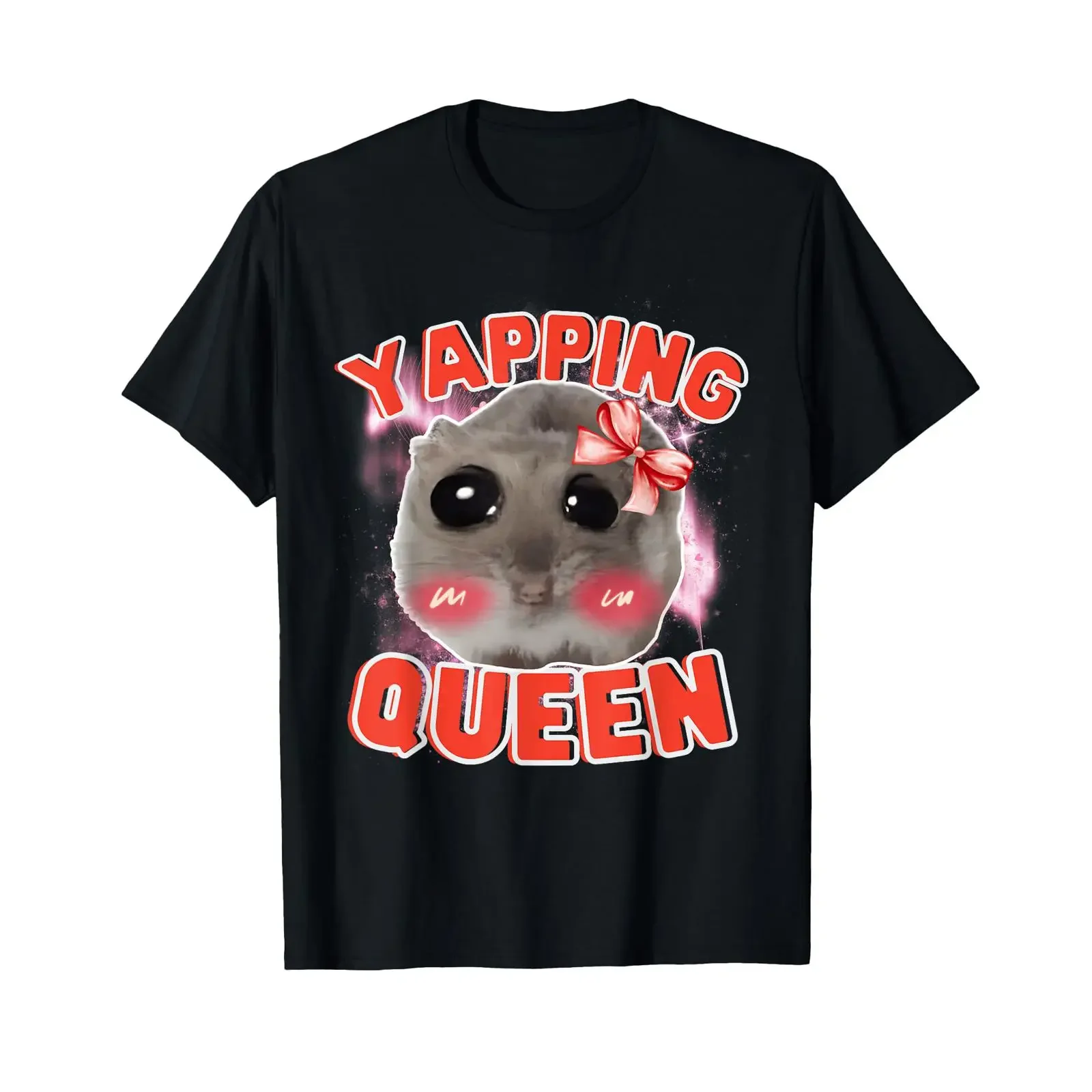Yapping Queen Sad Hamster Meme T Shirt black vintage Washed Breathable Stylish Unisex Casual Slightly Versatile Stretched Soft