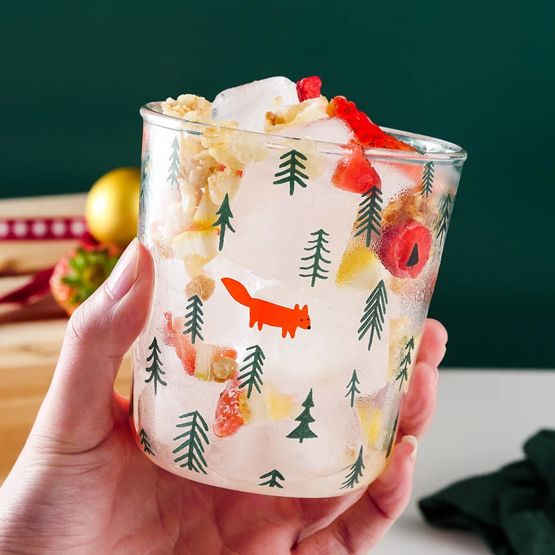 

Christmas Tree Glass Cup Coctail Milk Heat-resistant Breakfast Fruit Water Coffee Cup Juice Tazas Canecas Household Drinkware