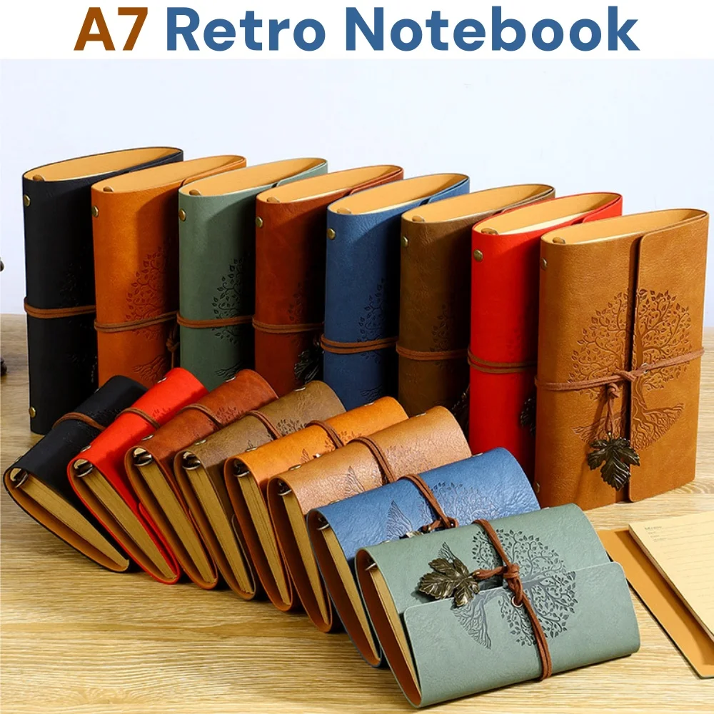 

A7 Vintage Leather Notebook Creative Wish Tree Hand Journal Retro Loose Leaf Portable Travel Diary Office School Notepad Gift