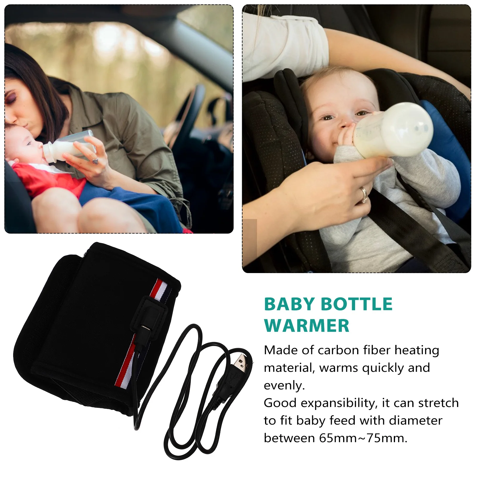 12V Car Baby Bottle Warmer Heater Portable Mini Travel Milk Coffee Water Juice Cup Heating Cover Black Baby Bottle Warmer