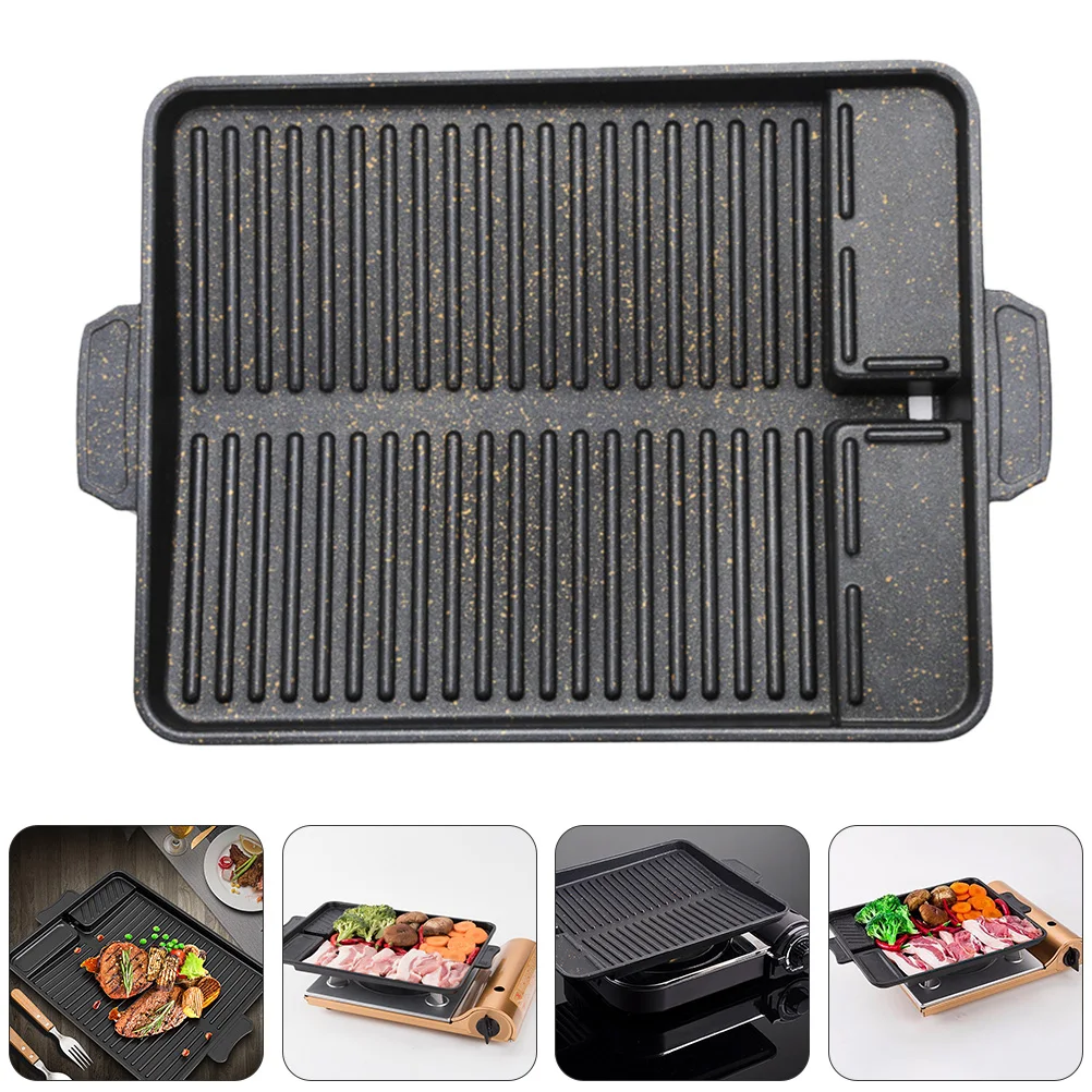 

Aluminum BBQ Grill Pan Large Capacity Healthy Material Heat Insulation Oil Leakage Design Barbecue Plate Fry Pan Outdoor
