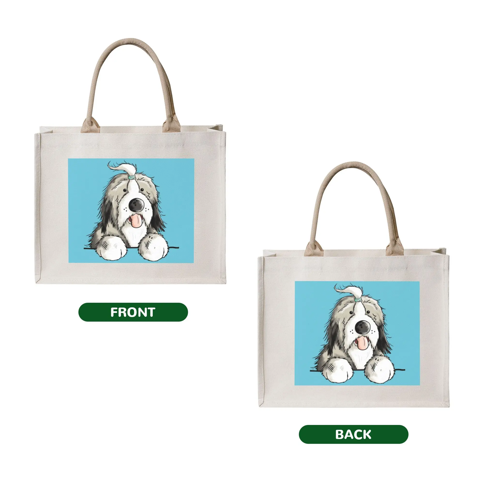 Custom Happy Bearded Collie Dog Shopping Bag Women Portable Large Capacity Groceries Pet Animal Tote Shopper Bags