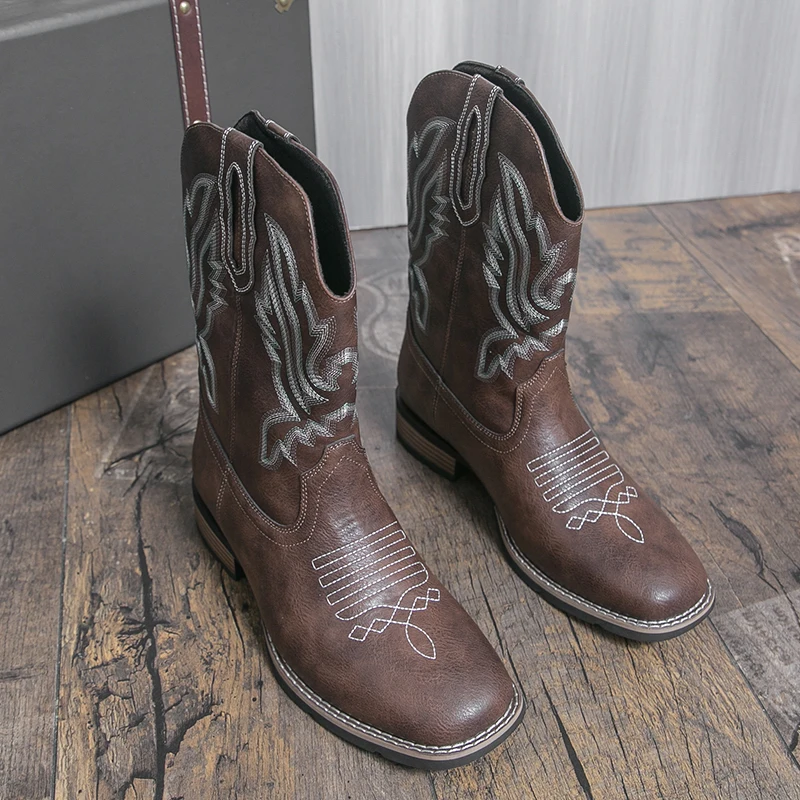 

Quality Men'S Denim Boots Embroidered Western Denim Boots Pointed Small Leg Men'S Boots Anti Slip Men'S Riding Soled Boots