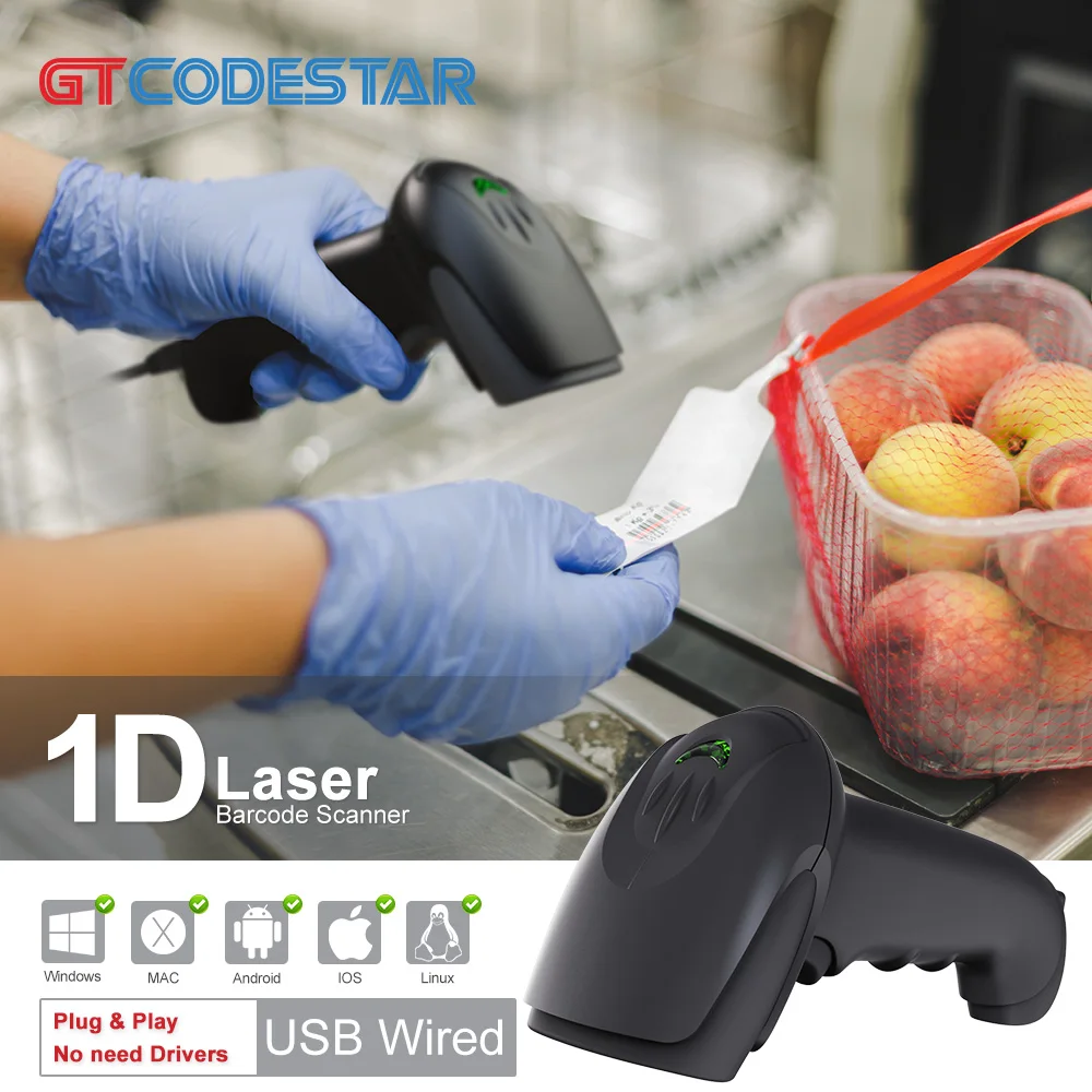 

GTCODESTAR High Speed Wired Barcode Scanner Usb 1D bar Code Qr Code Scanner Code128 Codabar