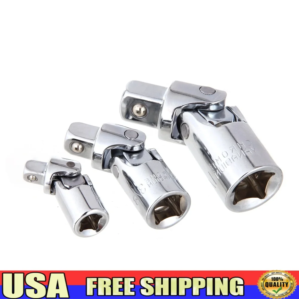 

3 Piece Universal Joint Socket Set 1/4 3/8 1/2 Inch CRV Chrome Vanadium Steel Corrosion Resistant Mechanic Tool Set