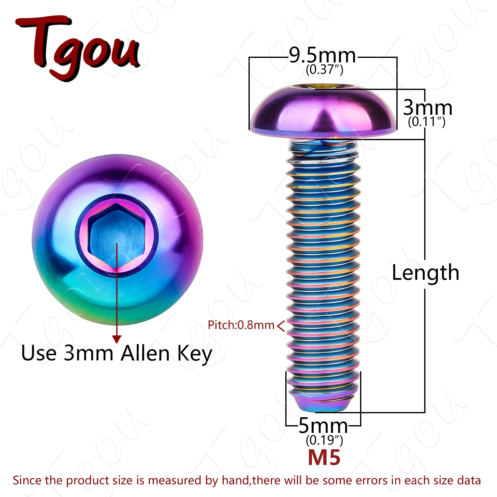 Tgou Titanium Bolt M5x8/10/12/15/18/20/25/30mm Half Round Head Hex Screw for Water Bottle Cage Fixing Bolts Bike Screws