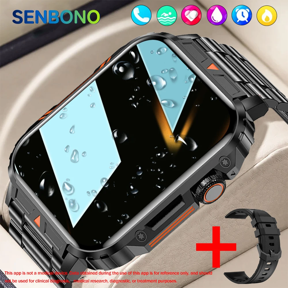 SENBONO New  Men Smart Watch 1.95inch HD Screen Bluetooth Call 24/7 Heart Rate Monitor IP68 100+ Sport Modes Smartwatch for Men