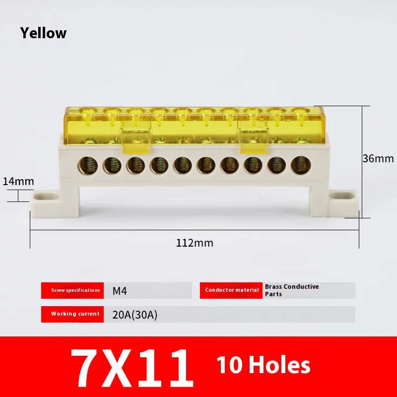 Kabellose Klemmenleiste 3/4/5/6/7/10-Loch Verteilerdose Klemmenblock Staubdichte Erdungskupferschiene Brückentyp Busbar mit Abdeckung