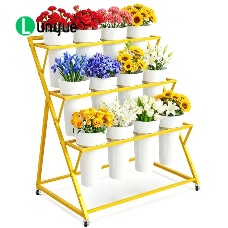 3 Tier Wheeled Flower Display Stand Heavy Duty Plant Cart Customizable for Wedding Party Event Indoor Outdoor Use