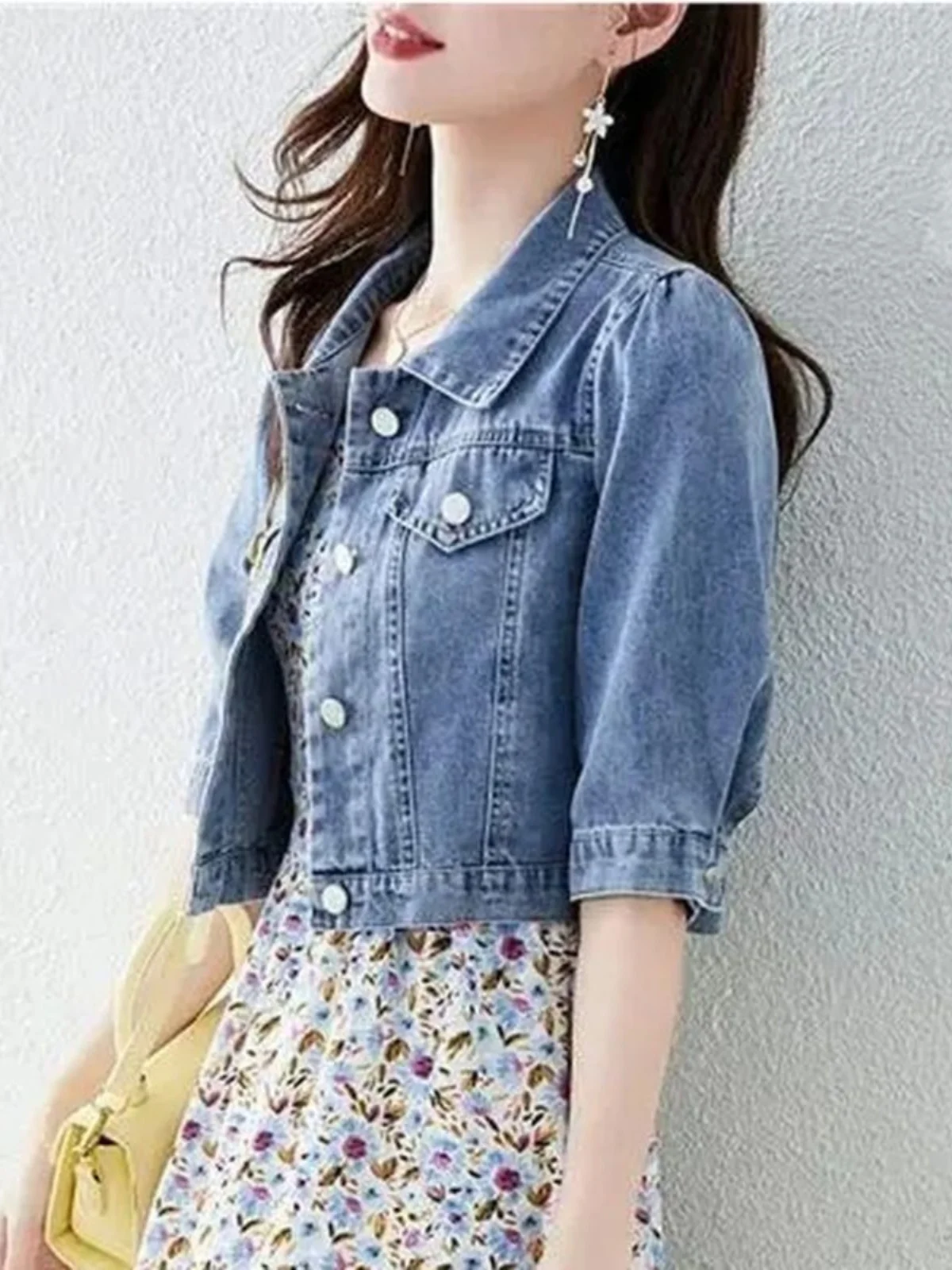 

Retro Single-Button Denim irt Women's Street Sle Slim Fit ort Sve Pure Color Button Plaet Regular Length Jaet