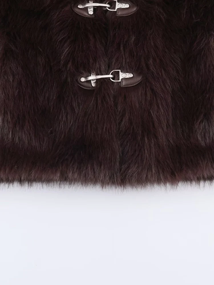 European and American style 2025 winter new arrivals women's clothing versatile faux fur effect short hooded coat