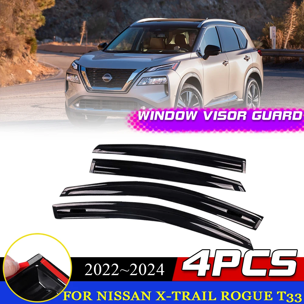 

Car Windows Visor for Nissan X-Trail Rogue T33 4th Gen 2022 2023 2024 Awnings Wind Sun Rain Eyebrow Deflector Sticker Accessorie