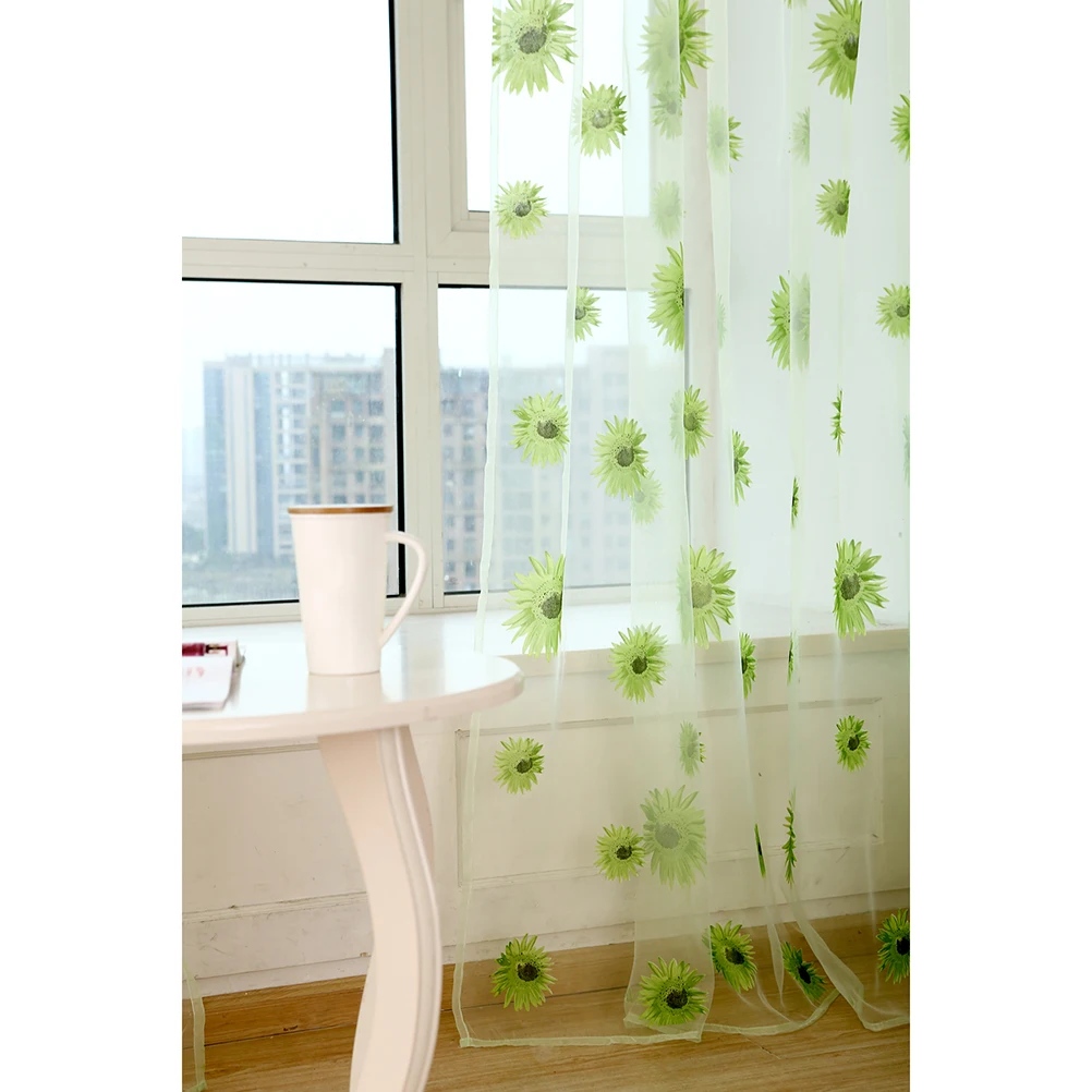 

Sunflower Curtains Light Green Voile Sunflowers Home Decor Living Room Bedroom Window Mesh