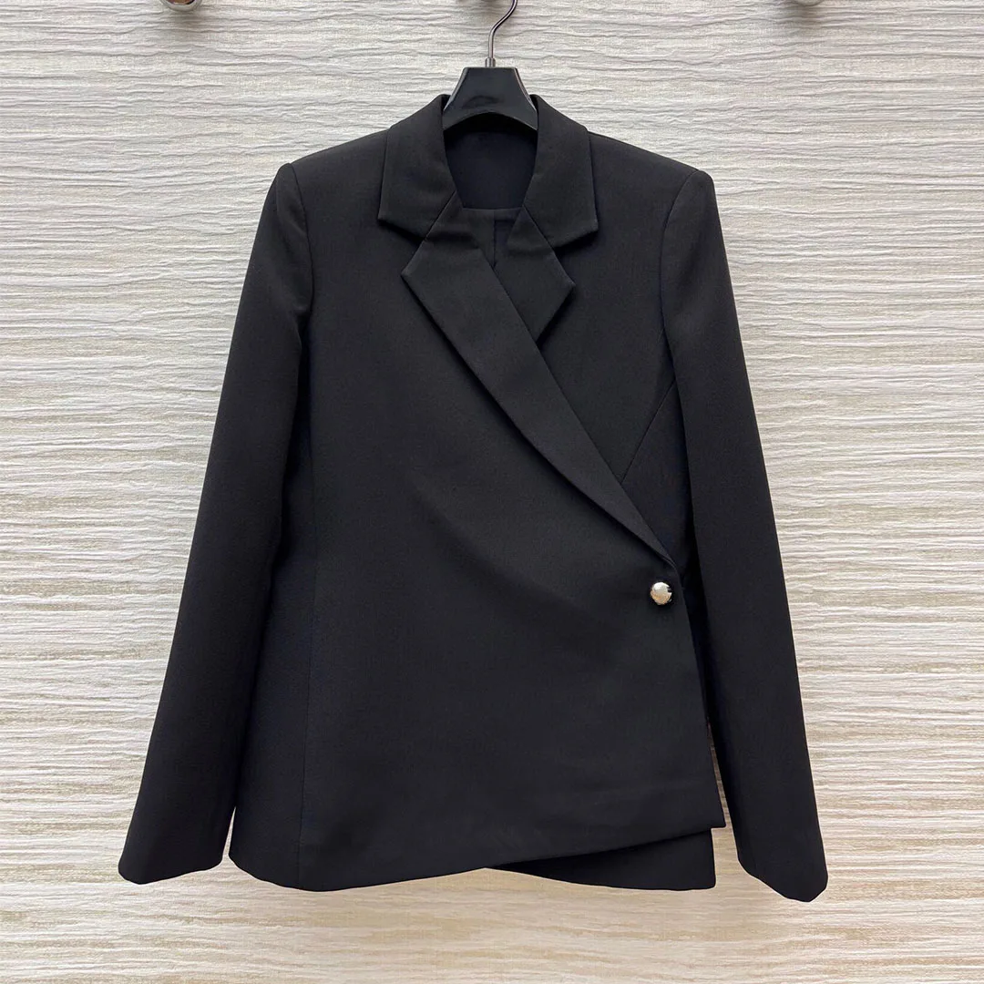 

2025 New Autumn Novelty Fashion Solid Color Blazer Jacket Women Notched Long Sleeve Side Singe Button Stylish Office Suit Coat