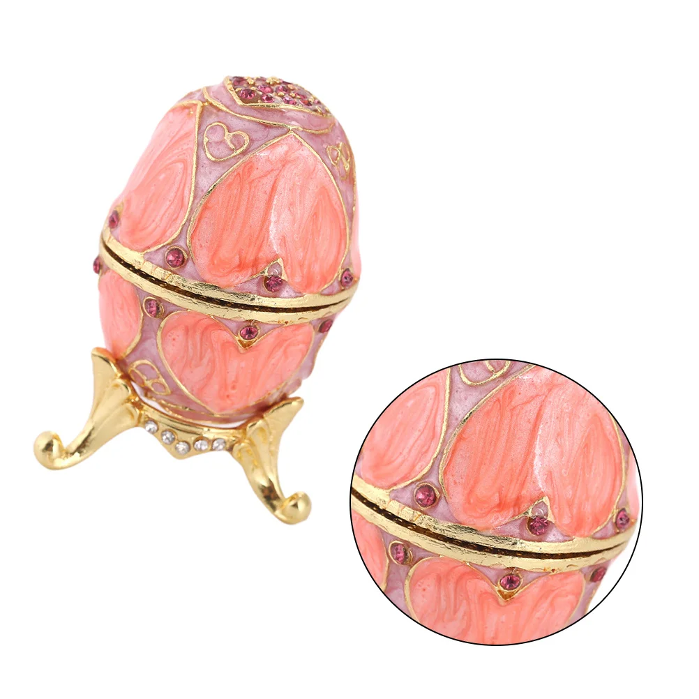 Egg Shape Jewelry Box Pink Metal Crafts Durable Storage Case Jewelry Container Necklace Holder Desktop Decoration