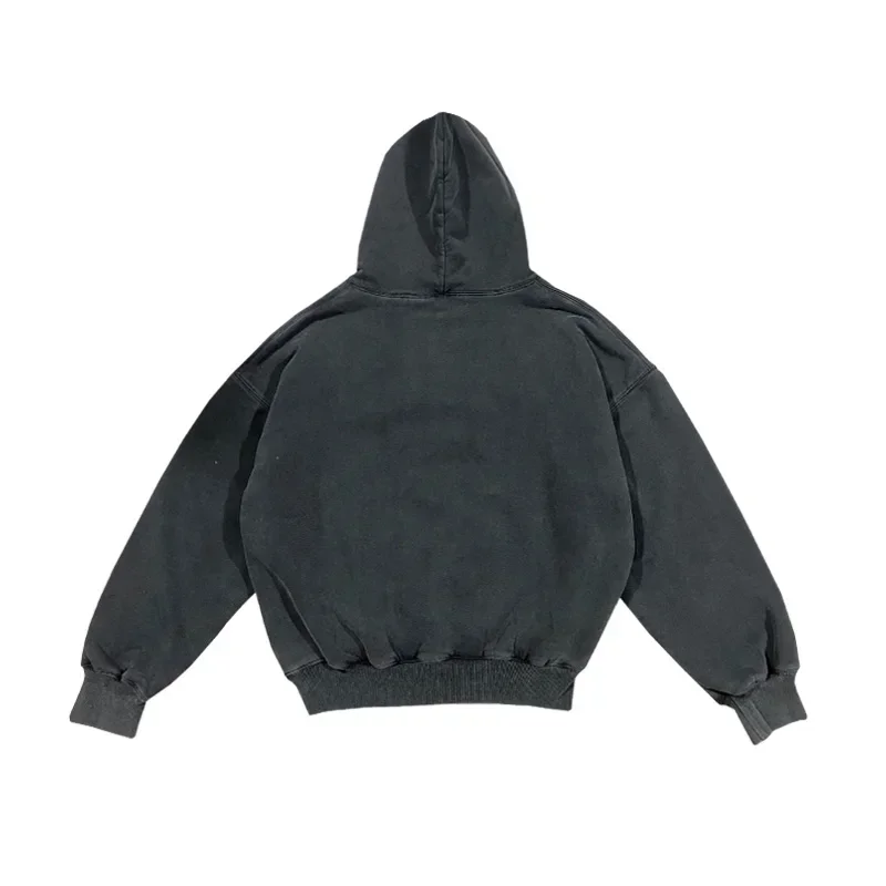 

New Style Autumn Winter Double Layer Kanye West Hoodie Heavy Fabric Pullover Vintage Washed Black Oversized Hooded