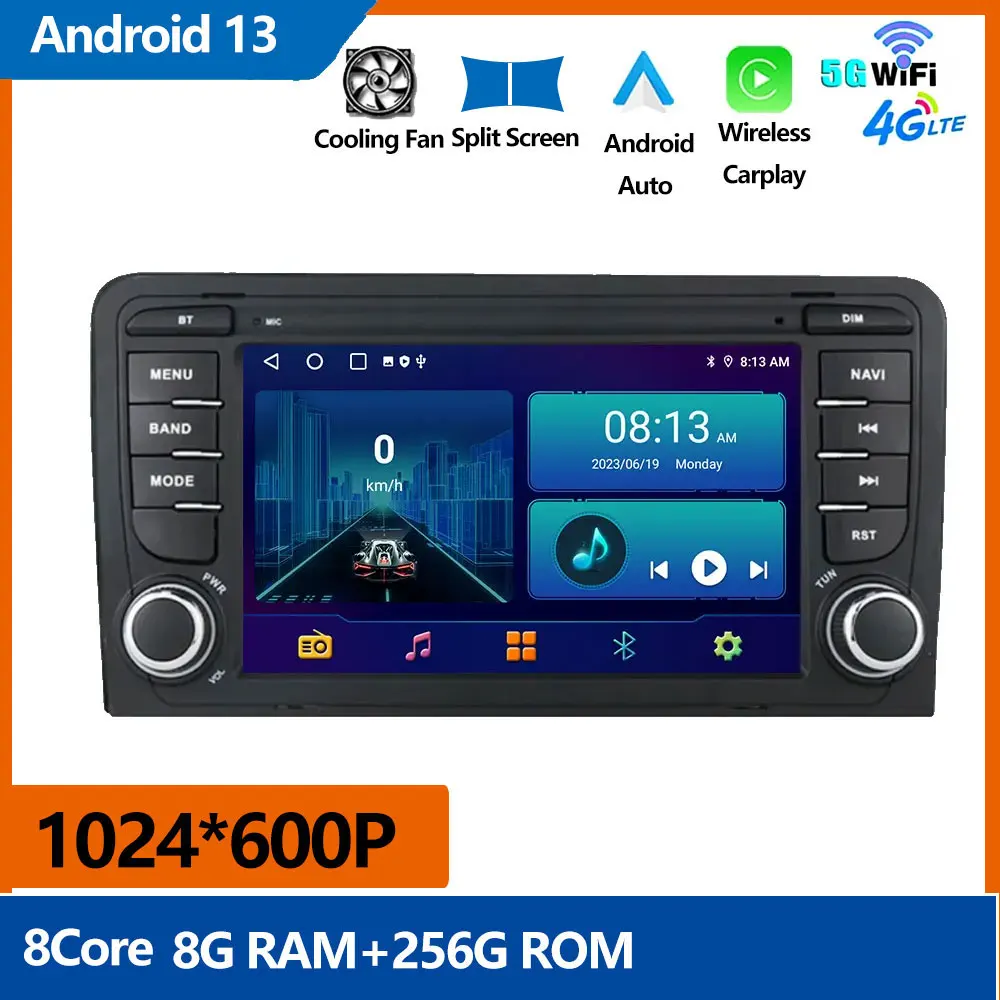 

Автомагнитола Android 14, автомобильный мультимедийный видеоплеер с GPS, беспроводной Carplay, GPS, Bluetooth, Wi-Fi, RDS для Audi A3 S3 RS3 2003-2012