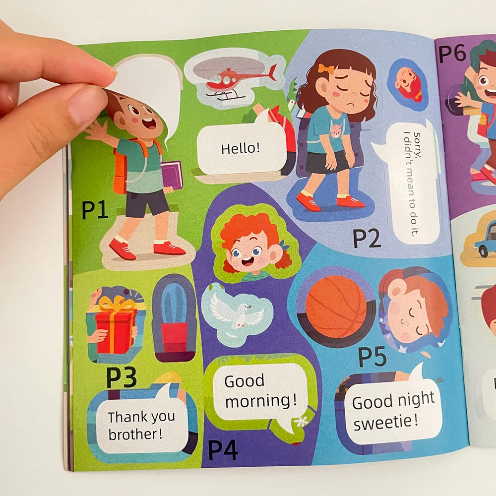 Concentration Training Stickers Books for Kids Learning Toy Preschool Educational Daily Communication Cartoon English Sticker