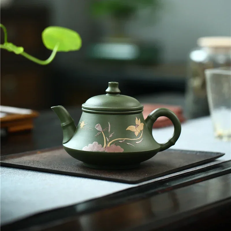 

230CC Real Handmade Green Kettle Yixing Purple Clay Teapot Puer Tea Set Kung Fu Zisha Teaware Free Shipping