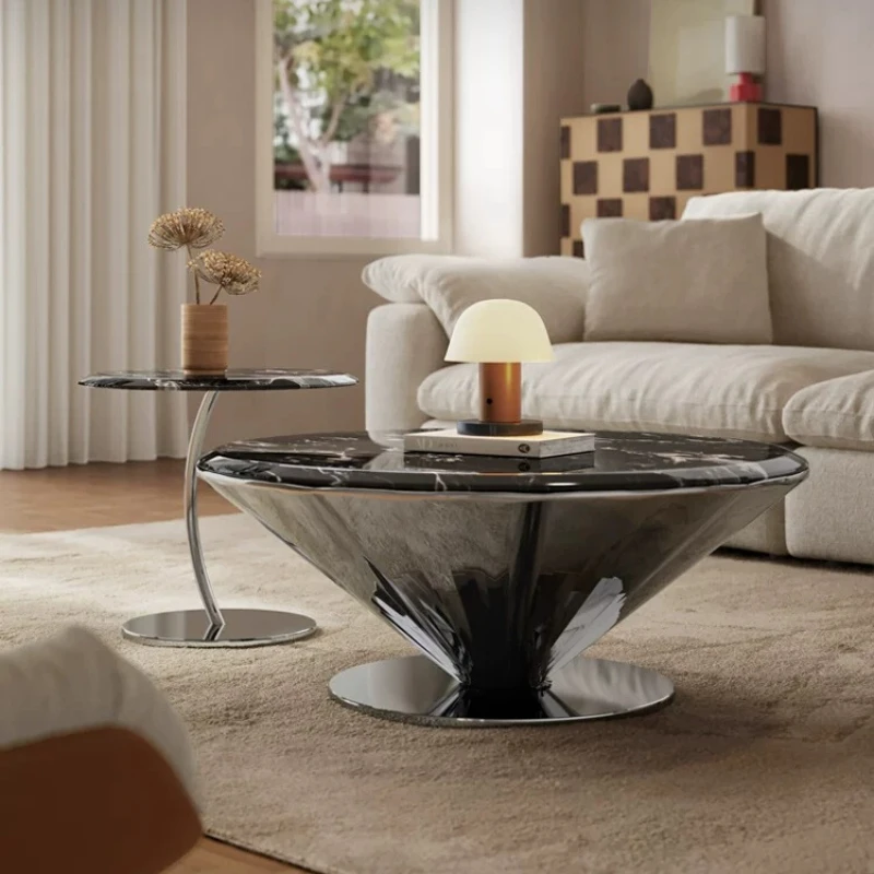 

Italian minimalist flying saucer suspended coffee table designer living room household natural luxury stone round tea table